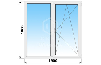 Двухстворчатое пластиковое окно 1900x1900 Г-ПО