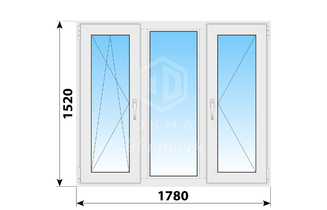 Трехстворчатое пластиковое окно 1780x1520 ПO-Г-П