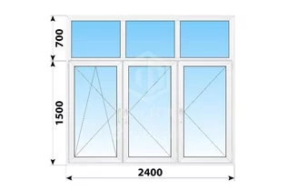 Трехстворчатое пластиковое окно с глухой фрамугой 2400x2200 ПО-П-П