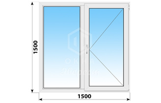 Двухстворчатое пластиковое окно 1500x1500 Г-П